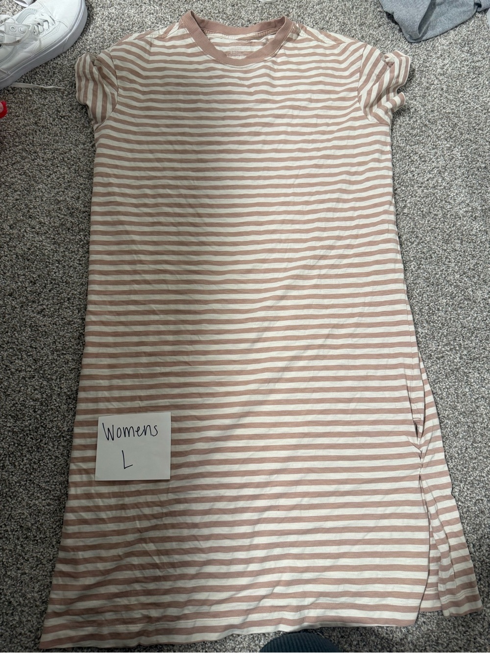 Women’s Striped Crewneck Tee Dress in Light Pink/White